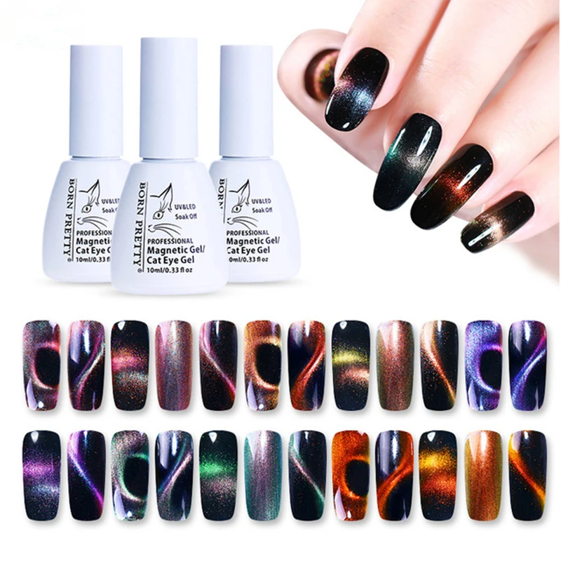 BORN PRETTY Holographic Chameleon 3D Cat Eye Gel Nail ...