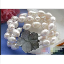 P3117 3row " 16 мм белый капельного пресноводным культивированным жемчугом браслет благородный стиль Природный тонкой jewe Быстрая