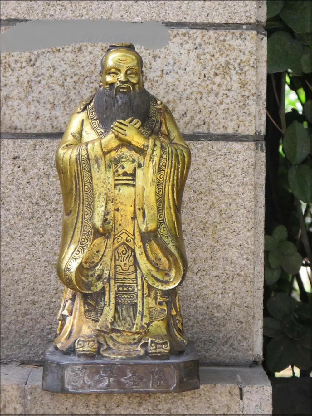 

China bronze gild ancient Chinese sages Confucius Kong zi saint statue Kongfuzi