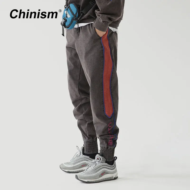 

CHINISM Side Line Dark Gray Jogger Harem Pants Mens Side Embroidery Patchwork Loose Jogger Casual Pants Autumn Winter Streetwear