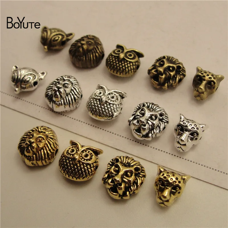 BoYuTe (100 PiecesLot) Metal Alloy Animal Fox Lion Owl Leopard Head Beads for Bracelet Jewelry Making (4)