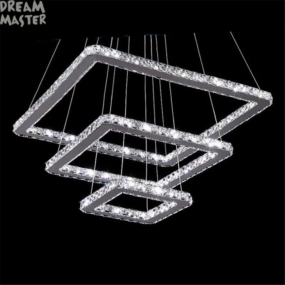 

Free shipping/ Pendant Light/K9 Crystal/Silver Mesh Wire/hanging/ 3 squares design/ Samsung LED/110-240V/mirror stainless steel