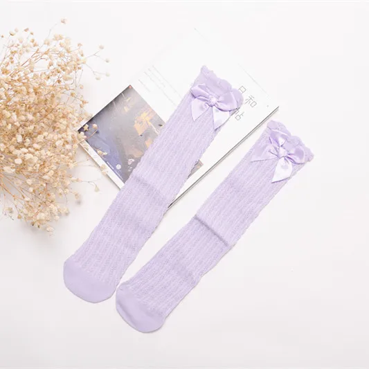 Детские гольфы принцессы без пятки детские носки для танцев носки для девочек новые хлопковые Гольфы с бантом для детей от 2 до 15 лет - Цвет: Purple Socks