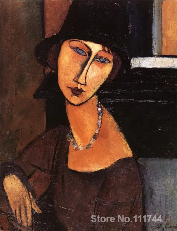 

Modern art lady Jeanne Hebuterne with Hat and Necklace by Amedeo Modigliani paintings reproduction High quality Hand painted