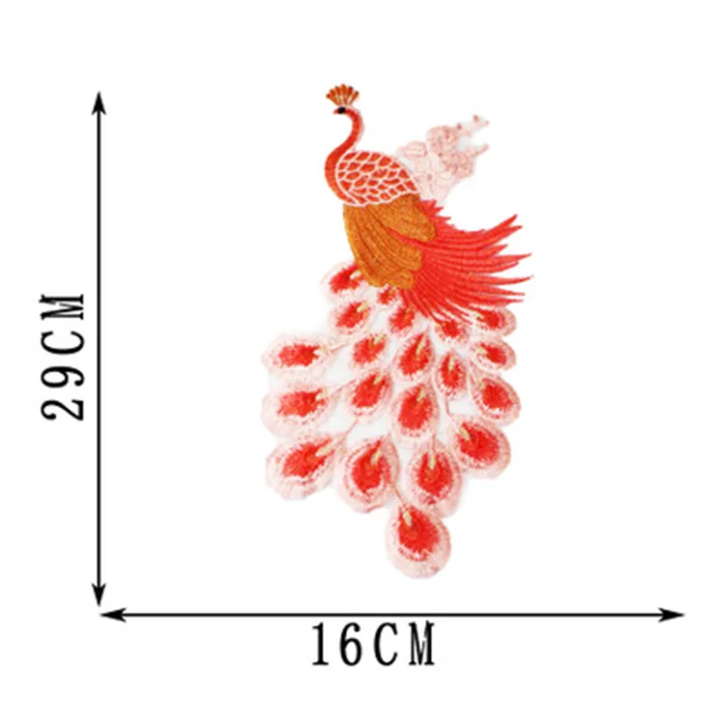 Вышивка патч павлин кружева красный желтый синий одежда вышивка чистая низ DIY одежда аксессуары для шитья кружева - Цвет: C Orange 16x29cm