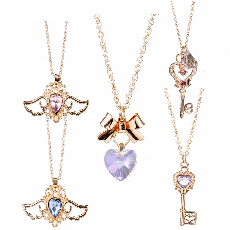 

MQCHUN Anime Sailor Moon Heart Key Necklace Pendant Gold Chain Fashion Necklaces for Women Statement Kids Jewelry Dropshipping