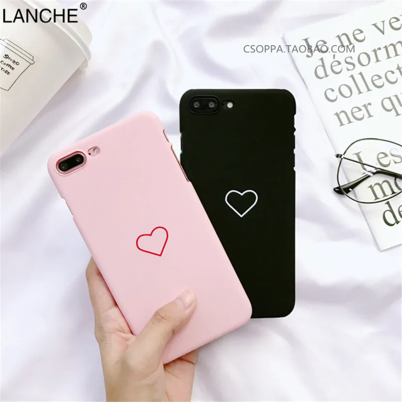 

LANCHE Slim Case For iPhone 7 8 Plus Lovely Heart Patterned Matte Hard Plastic Back Cover For iphone 7Plus 8Plus Phone Case Bags