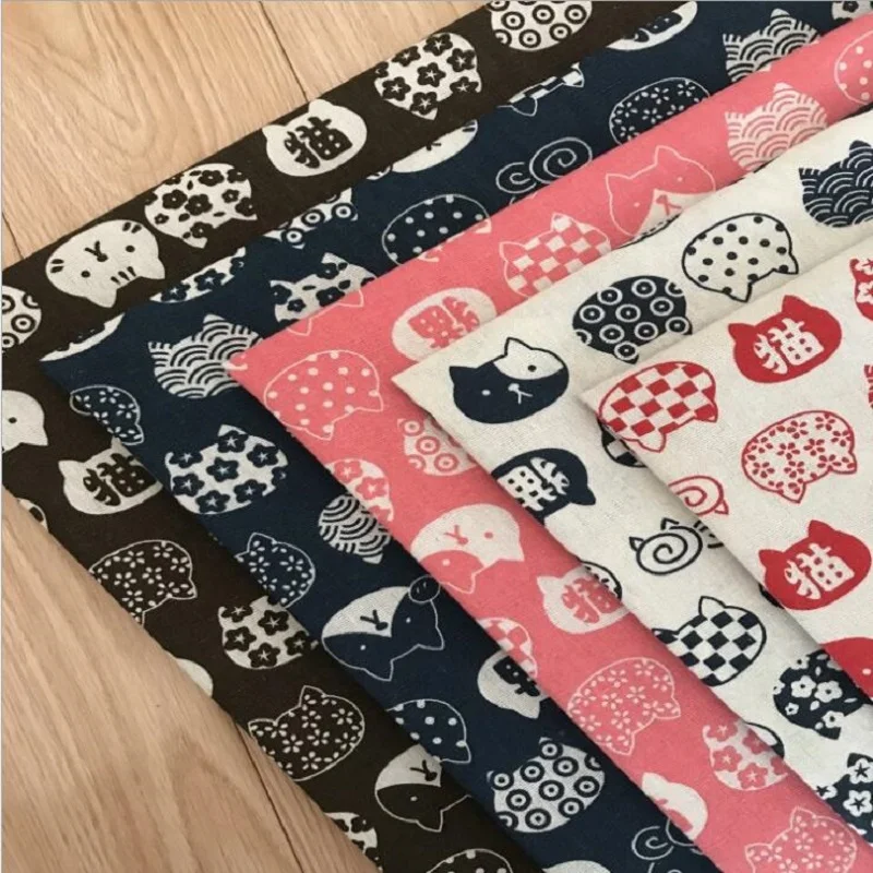 

Cotton Linen Fabric Rich Cat Print Linen Cotton Canvas Fabric Patchwork Patch Cloth Handmade DIY Sewing Fabric Handicraft Cloth