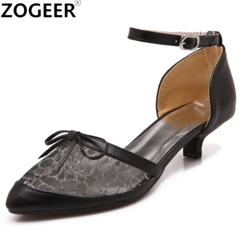 

Plus size 48 New Women Pumps Pointed Toe Fashion Sexy Lace Low Heels Ankle Strap Sandals Casual Ladies Shoes Black beige