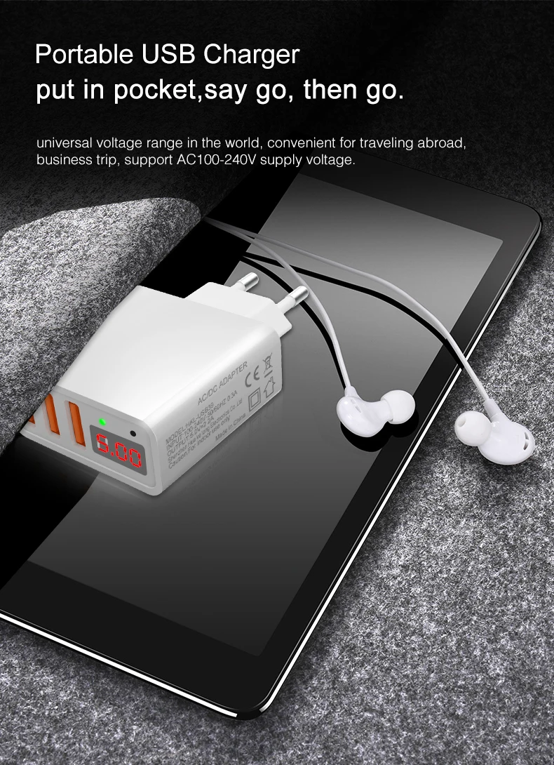 LED Display Smart 3 USB Charger For iPhone Samsung Xiaomi USB Adapter (13)