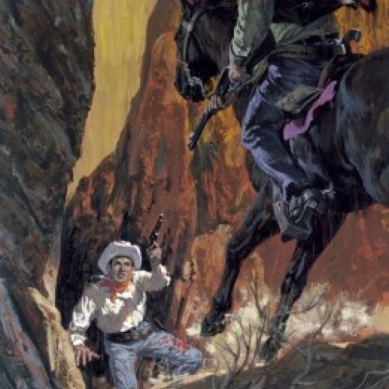 Two cowboys having duel in mountains Poster Print (18 x 24)