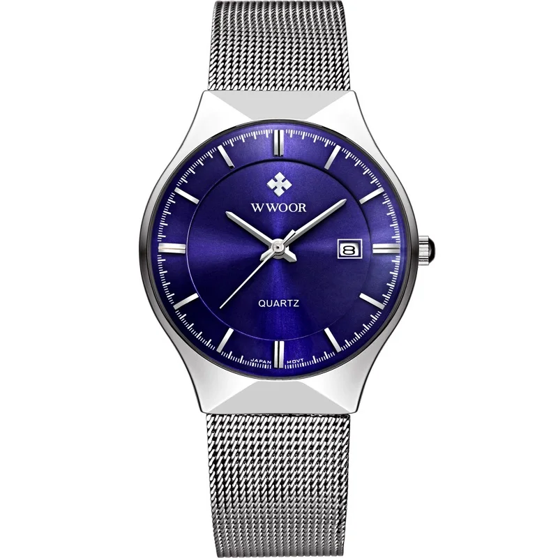 

WWOOR New Top Luxury Watch Men Brand Men's Watches Ultra Thin Stainless Steel Mesh Band Quartz Wristwatch Fashion casual watches