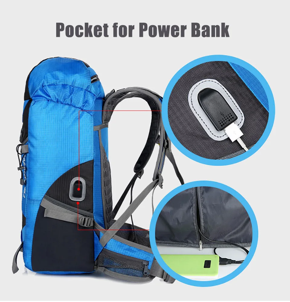 جودة 55L للماء تسلق المشي لمسافات طويلة على ظهره غطاء للمطر حقيبة التخييم تسلق الجبال على ظهره الرياضة دراجة خارجية حقيبة
