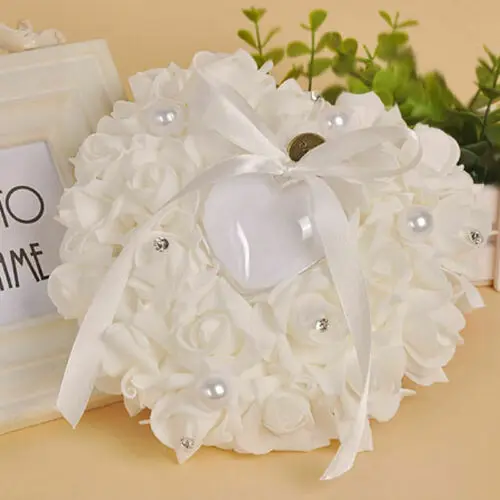 Heart-shape Rose Flowers Ring Box Ring Bearer Pillow Cushion Holder 1Pcs heart shape pillow