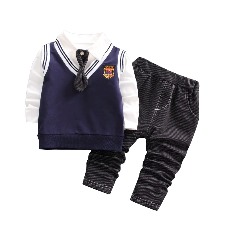 Весенне-осенние комплекты одежды для маленьких мальчиков, белые рубашки с длинными рукавами, Костюм Джентльмена + жилет + штаны, детская