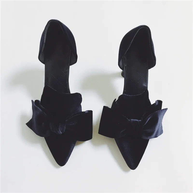 Ручной работы пикантные женские туфли-лодочки с острым носком и большим бантом Декор официальные расшитые бисером туфли на высоком каблуке под платье, обувь для вечеринок женские печати zapatos mujer