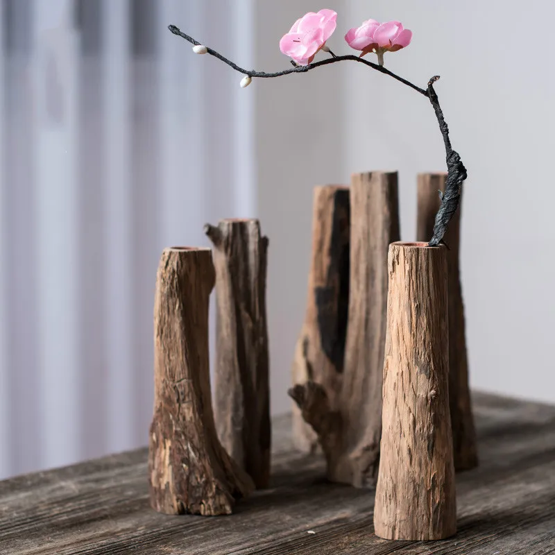 

Creative Wooden vase Dead wood flower Chinese Retro Desktop decoration Buddhism Living room decoration Pine Artificial flower