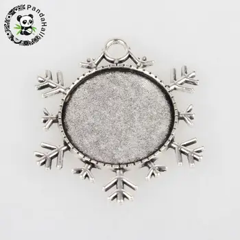 

Christmas Ornaments Alloy Double Sided Snowflake Pendant Cabochon Settings Flat Round Tray: 25mm; 43x38x2mm,