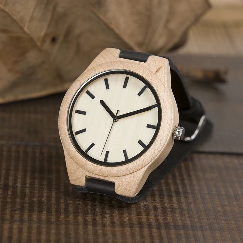 BOBO BIRD WF21 Maple Wood Watches Mens Design Brand Luxury Real Leather with Red Thread Quartz Watch for Men in Gift Box