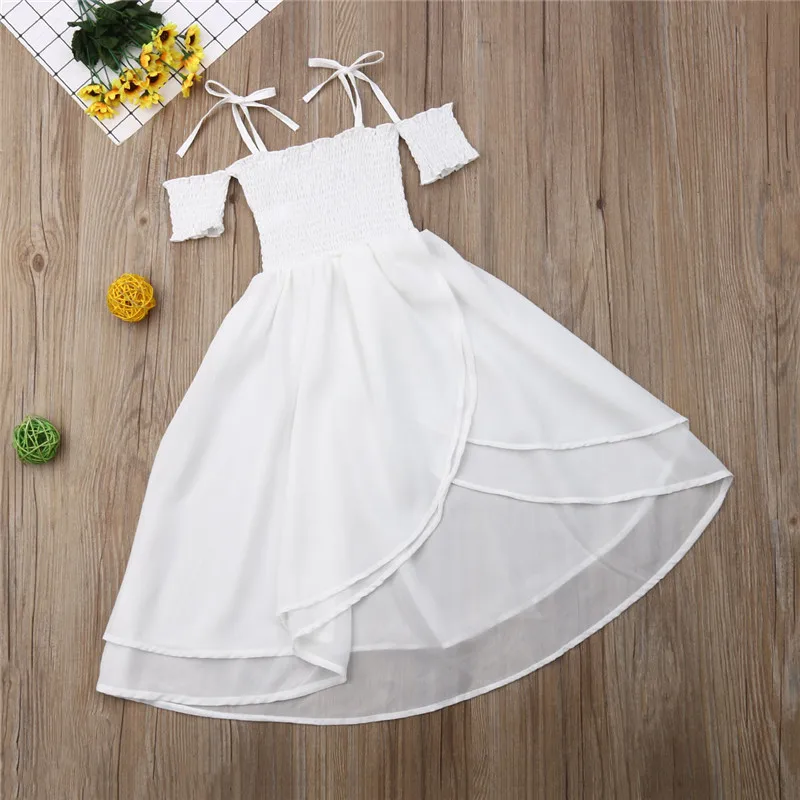 

Toddler Kids Baby Girls clothes off shoulder Summer strap short sleeve Chiffon Princess Party Pageant cotton Dresses one pieces