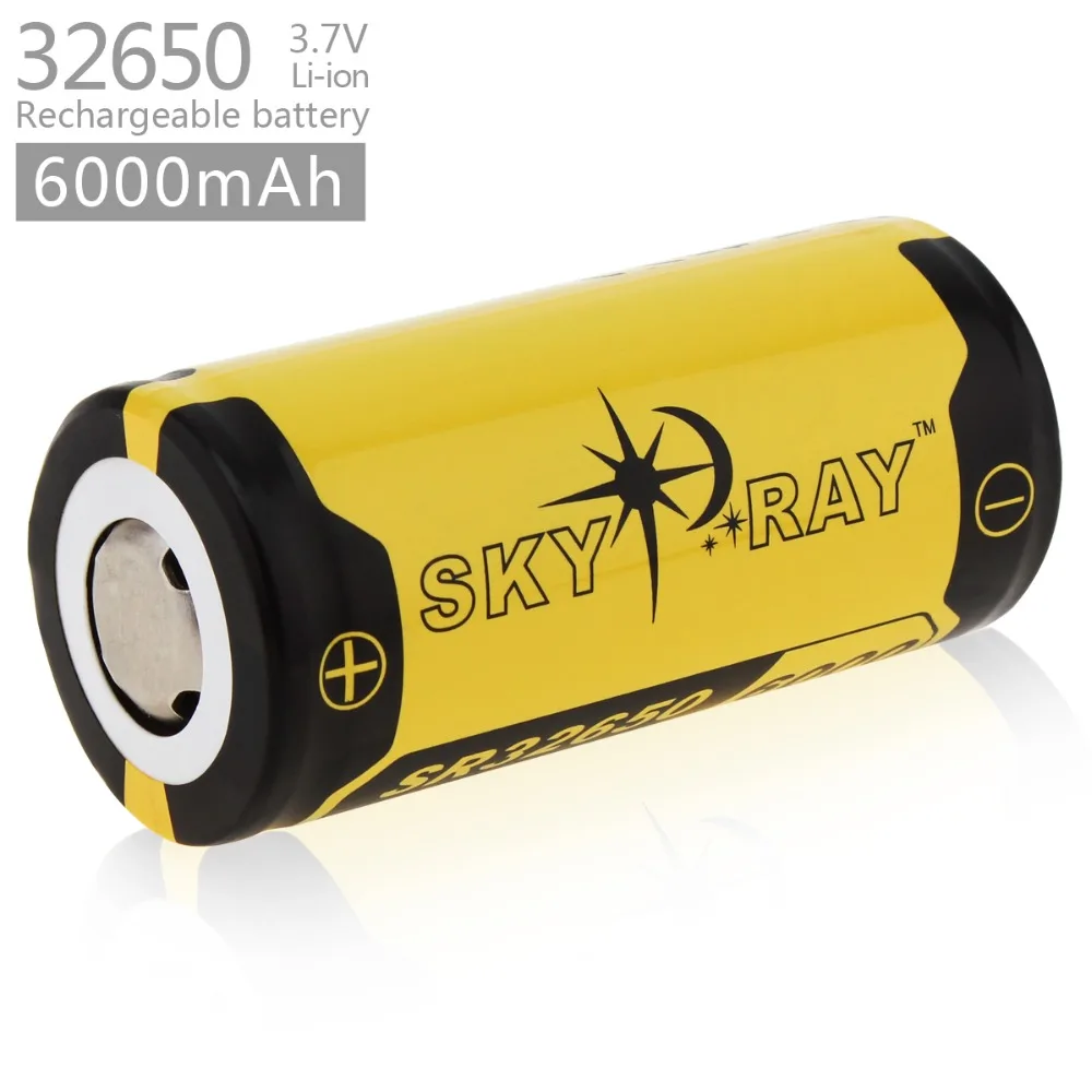 

Skyray 3.7V 6000mAh High Capacity 32650 Rechargeable Li-ion Battery with Protected PCB for LED Flashlights Headlamps