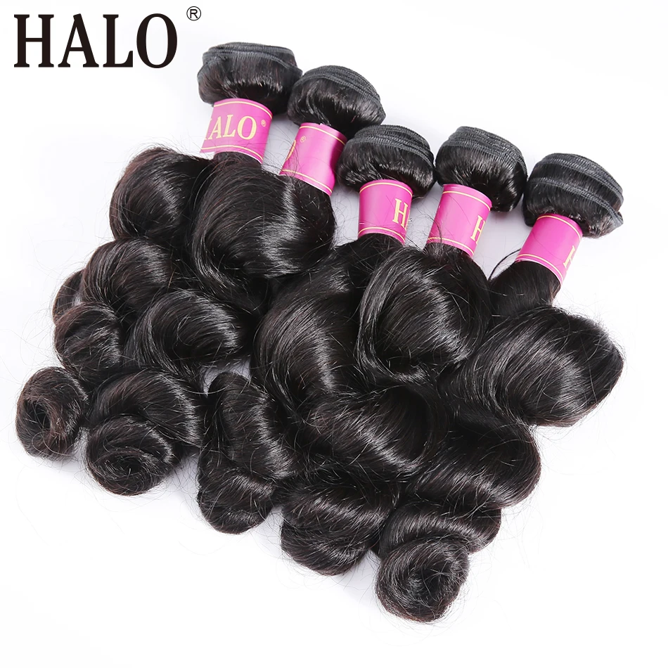 

Halo Hair Brazilian 9A Virgin Hair Weaves Loose Wave 100% Human Hair 1 3 4 Bundles Unprocessed Hair Weaving Extension