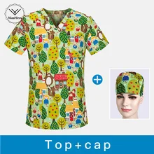 Скрабы медицинская одежда Для женщин медсестры на каждый день Топы доктор рабочая одежда больничный клинический хирургическая Униформа хирургическая шапочка униформа для сотрудниц спа-салонов