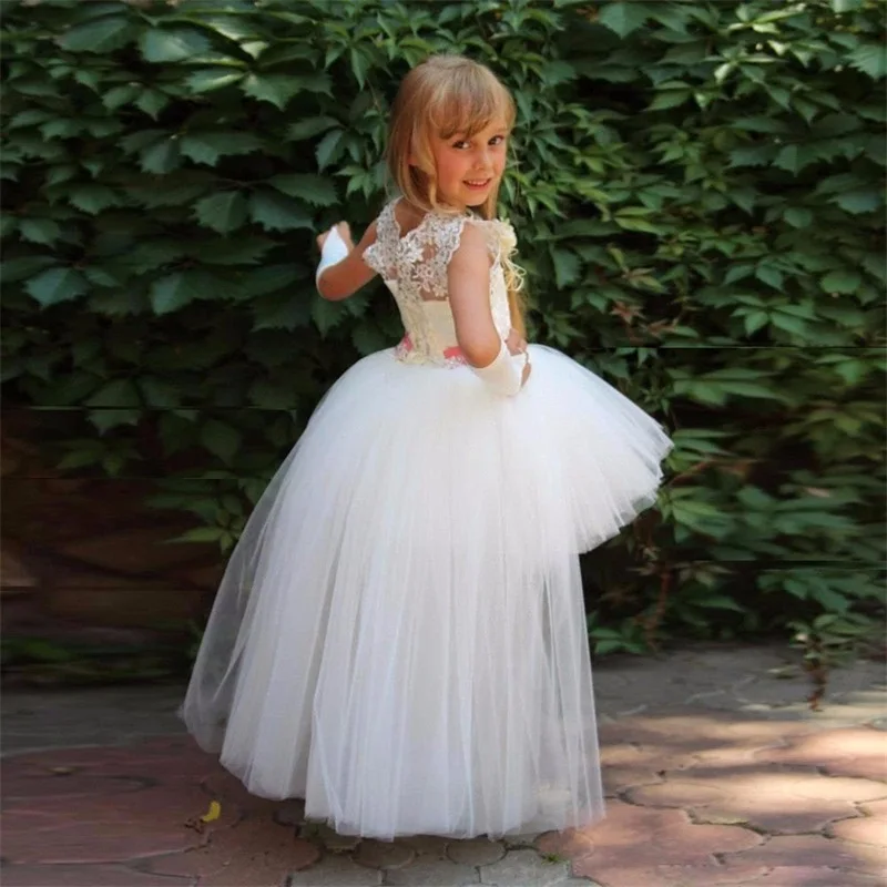Платья с цветочным узором для девочек на свадьбу; детское платье для маленьких девочек; Тюлевое асимметричного кроя; вечерние платья для