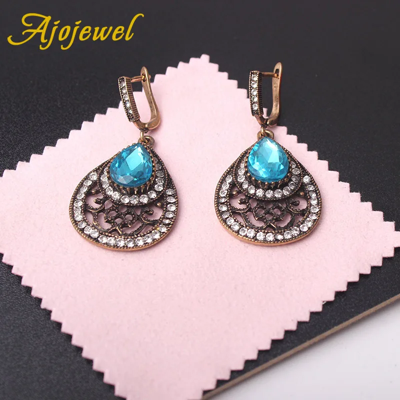 Женские серьги капли Ajojewel в винтажном стиле с голубыми кристаллами стразы