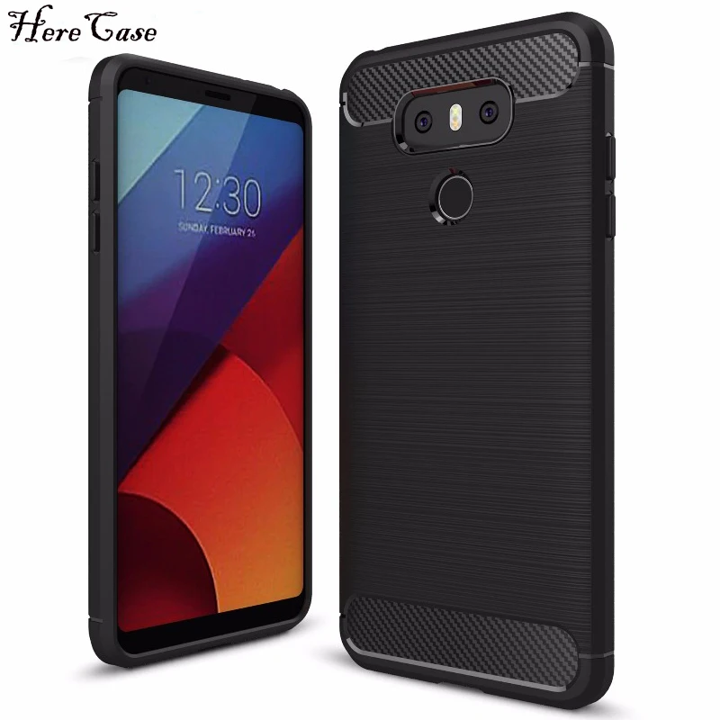HereCase Phone Case For LG G6 Carbon Fiber Brushed Wire Drawing Silicone Cover For LG G 6 LGG6 5.7 inch Mobile Phone Shell