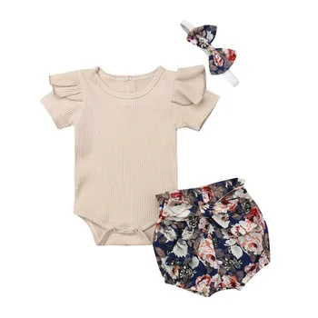 

Boho Style Summer Toddler Baby Girls Tops Bodysuit Jumpsuit Shorts Pants Headband Outfit Girls Cotton Princess Clothes Set