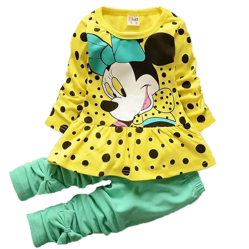 Г. Осенний комплект для маленьких девочек с изображением Минни Маус; комплекты из футболки с длинными рукавами и штанов; Одежда для новорожденных; хлопковые пижамы; детская одежда