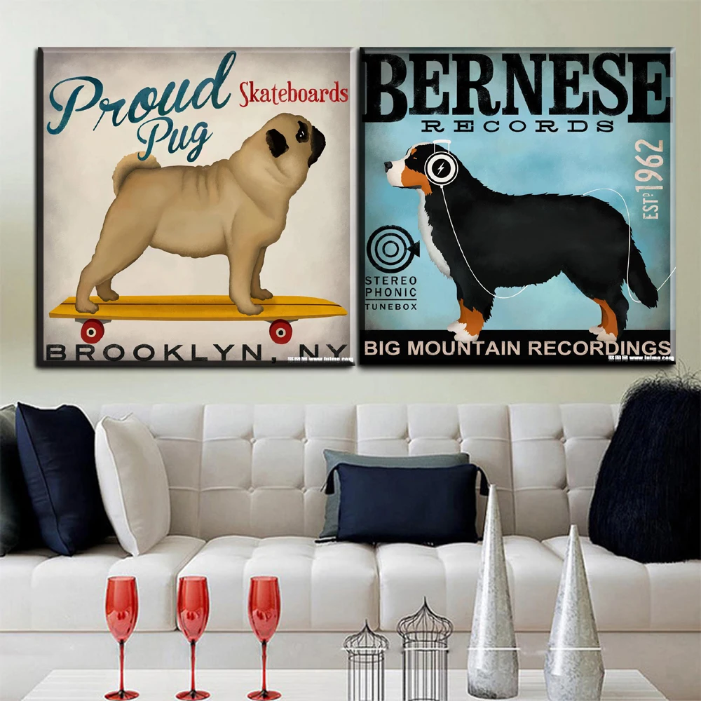 ZZ1475 cartoon canvas posters and prints art cute fashion dogs canvas pictures oil art painting
