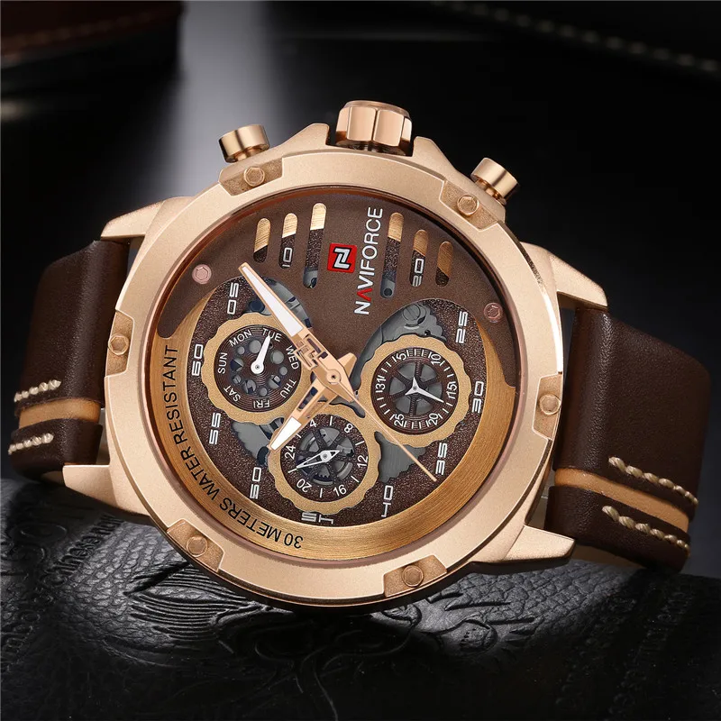 Relogio Masculino NAVIFORCE 9110 мужские часы лучший бренд класса люкс Золотые спортивные водонепроницаемые военные кварцевые кожаные часы на запястье мужские часы