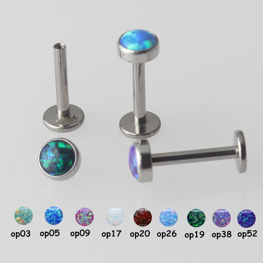 

G23 Titanium Opal Tops Labret Lip Piercing With G23 Titanium Internally Threaded Base Ear Cartilage Tragus Helix Stud