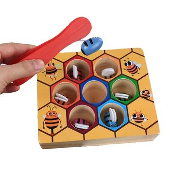 

Color Matching Learning Montessori Educational Wooden Toy Children Hive Game Honeycomb Puzzle Bee Catching Free Shipping