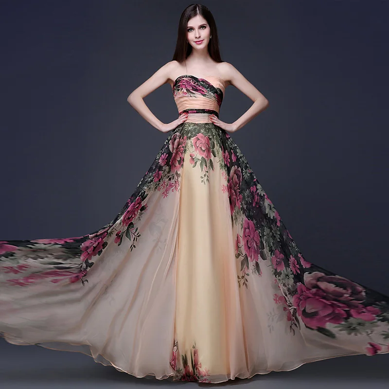 floral chiffon evening gown