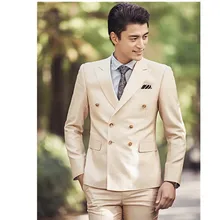 Джентльмен Жених двубортный костюм модный из двух частей мужской деловой повседневный костюм Жених/костюм жениха(куртка+ брюки
