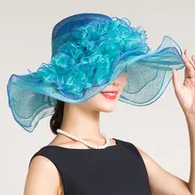 Синяя элегантная льняная Свадебная шляпа сомбреро для леди церковная/Свадебная вечеринка шляпа/открытый Chapeu Cappelli Ретро британская шляпа с широкими полями