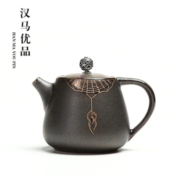 

Silver embroidered teapot imitation gold coarse pottery single pot handmade Japanese style antique filter puer tea maker kettle