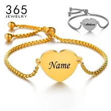 Индивидуальный браслет из нержавеющей стали, выгравированное имя, изображение, женские персонализированные регулируемые браслеты с сердечками, Meanful подарок на день рождения