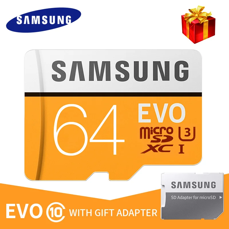 SAMSUNG EVO+ EVO Plus, Micro SD карта, 128 ГБ, 64 ГБ, класс 10, MicroSD, 32 ГБ, UHS-1, карта памяти, 256 ГБ, cartao de memoria - Емкость: 64GB with Adapter