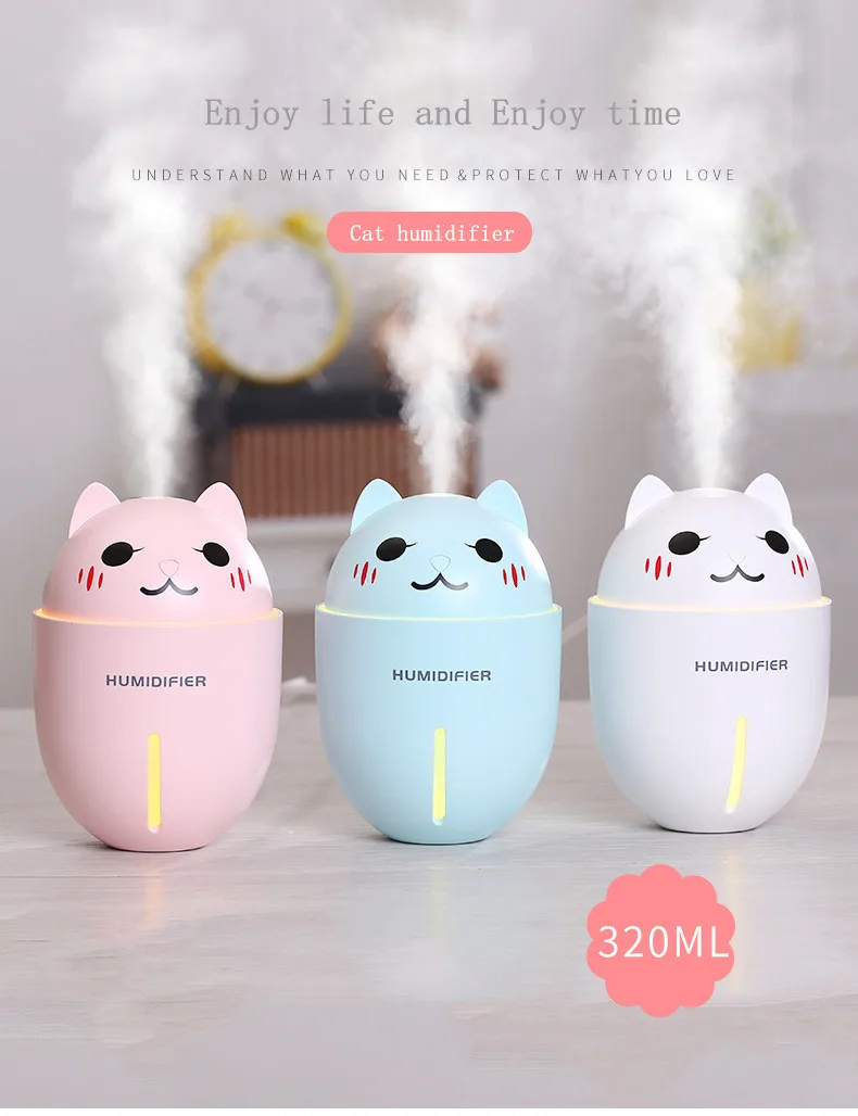 

3 in 1 320ML USB Air Humidifier Ultrasonic Cool-Mist Adorable Pet Mini Humidifier With LED Light Mini USB Fan