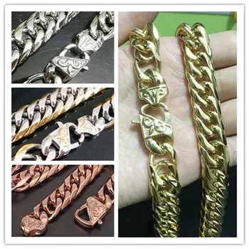 

New Fashion 13/16mm 7-40" Multi-Color 316L Stainless Steel Fine Polished Men's Oblate Curb Curb Chain Necklace & Casting Clasp