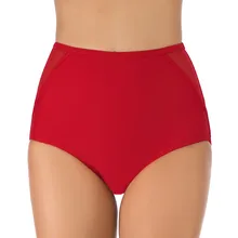 Женские плавки бикини с высокой талией, красные плавки, пляжные шорты, тянущиеся шорты, одноцветные