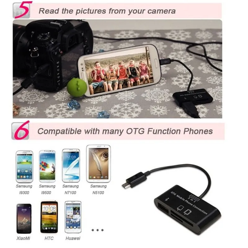 Прочный 3in1 OTG телефонный разъем адаптера USB Порты и разъёмы концентратор комплект подключения для большинства мобильных телефонов