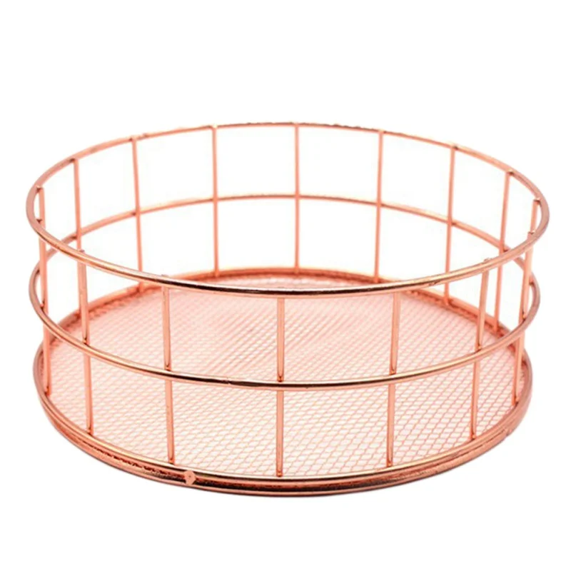 Скандинавские корзины для хранения винтажное розовое золотистое круглое Органайзер настольная корзина для фруктов контейнер для