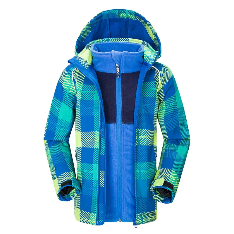 

Free shipping Children Waterproof Thermal Fleece 3 in 1 Soft shell jacket Boys Girls Spring Autumn Winter 3 Seasons Outdoor Coat