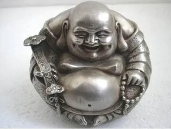 

Buddhism Collect Rare Tibet Silver "happy "Buddha Statue Tibetan Silver decoration brass factory outlets