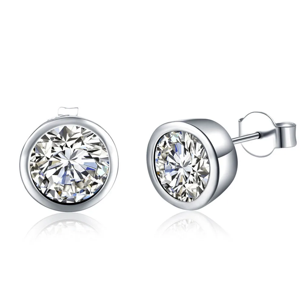

925 Sterling Silver round / square Love Heart Shape Stud Earrings for Women Clear Cubic Zirconia Fashion Anniversary Jewelry